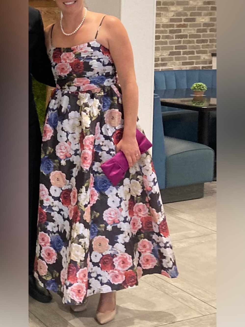 Floral Strappy Fit-and-Flare Maxi Dress - Black Background - Picture 16 of 16